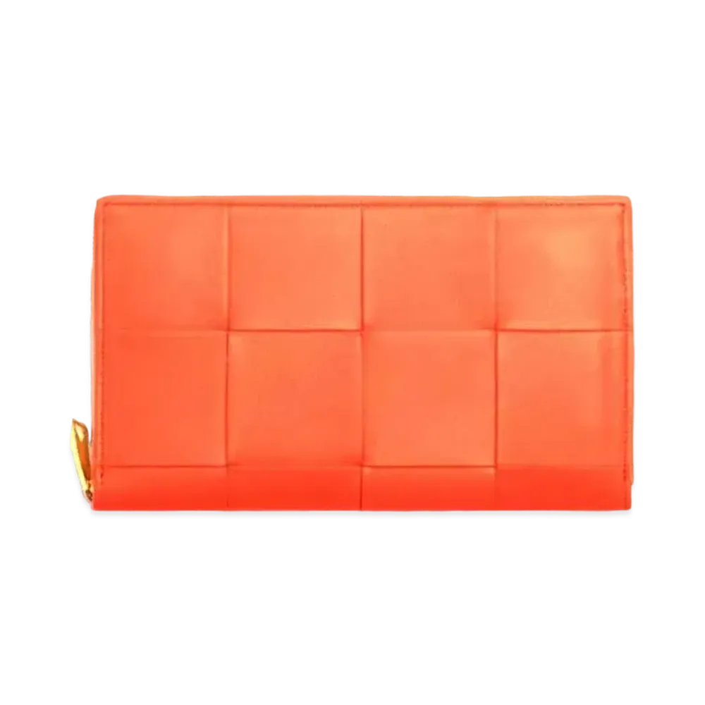 Bottega Veneta Casette Maxi Intrecciato Lambskin Calfskin Bi-fold Zip Around Wallet "Sunburst"