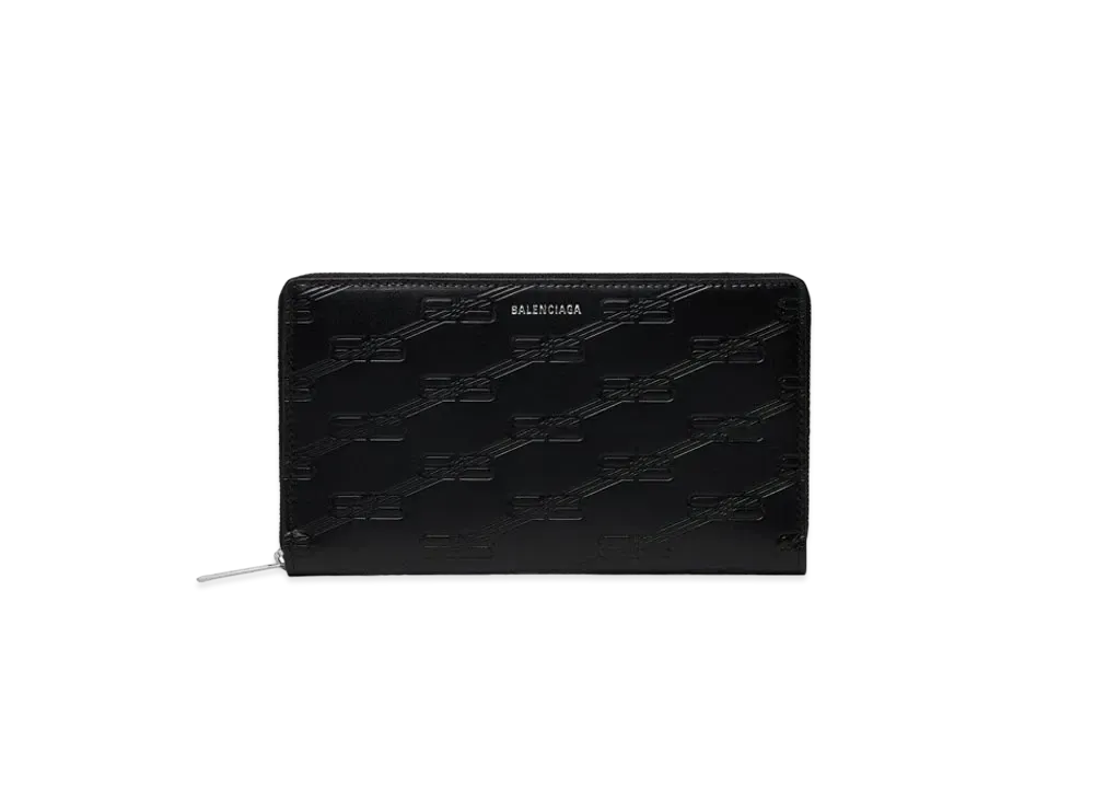 BALENCIAGA Embossed Monogram Continental Zip Wallet Box "Black"