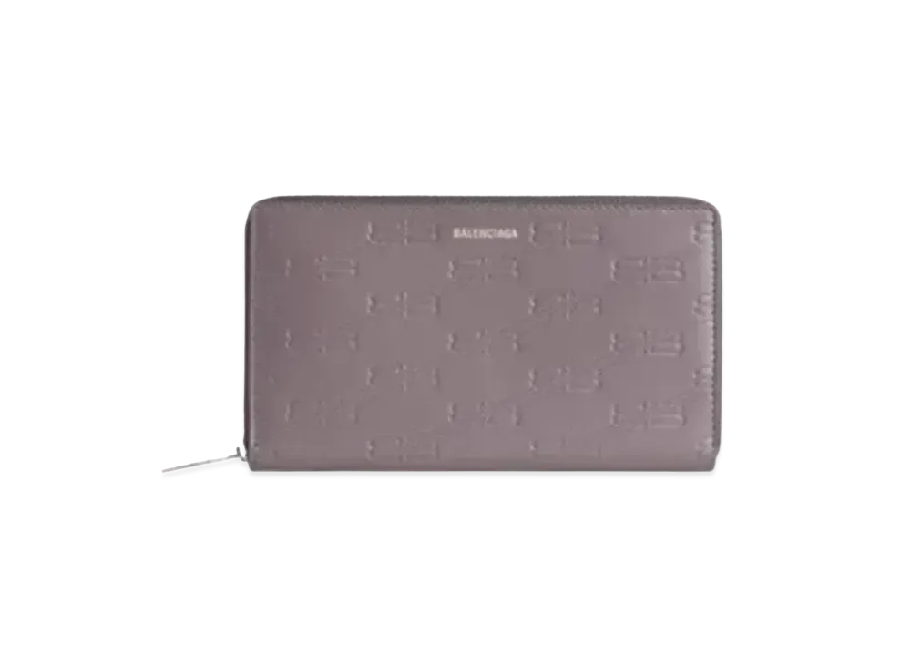 BALENCIAGA Embossed Monogram Continental Zip Wallet Box "Gray"