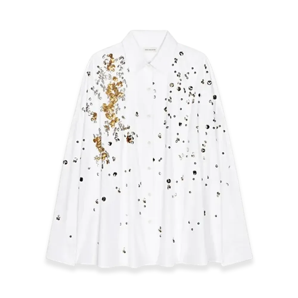 DRIES VAN NOTEN Women's Embellished Cocoon Shirt "White"