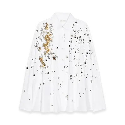 DRIES VAN NOTEN Women's Embellished Cocoon Shirt "White"