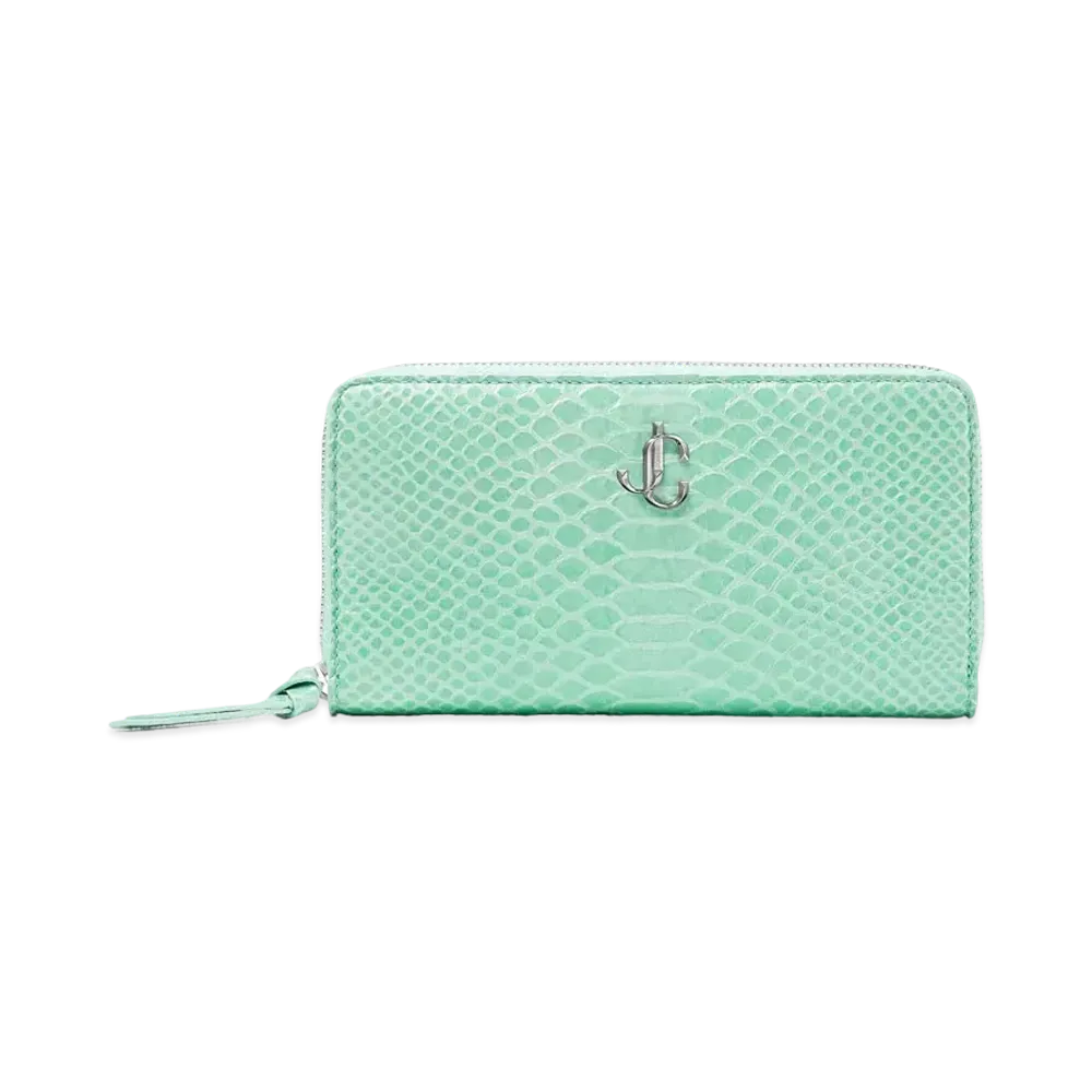 Jimmy Choo Pippa Gel Snake Printed Leather Wallet With JC Logo "Miami Mint"