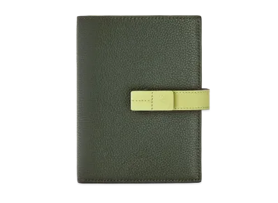 LOEWE Medium Vertical Wallet In Soft Grained Calfskin "Vintage Khaki/Lime Yellow"