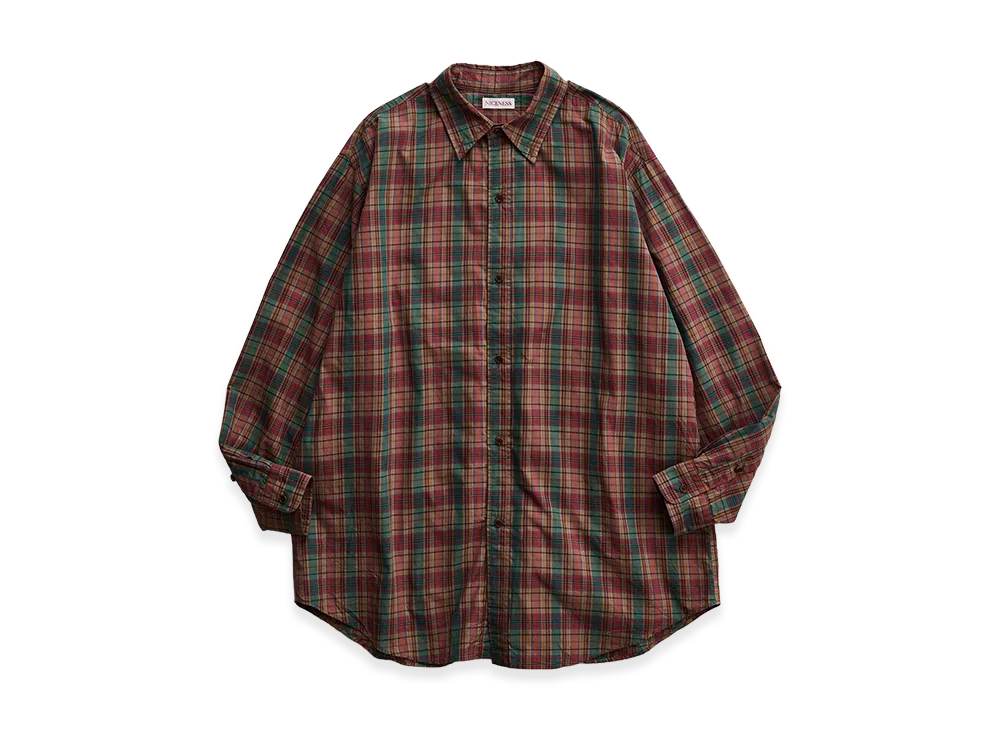 NICENESS Tucker Pigment-Dyed Madras Check Country Shirt "Sepia"