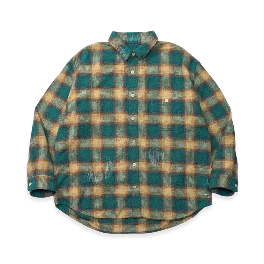 MADNESS Jazz-Nep Distressed Flannel Bd Shirt "Green"