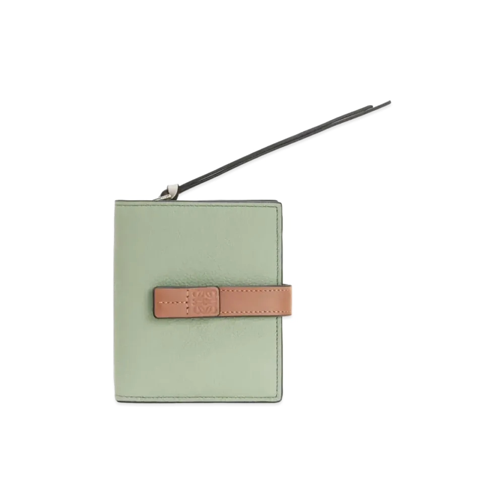 LOEWE Compact Zip Wallet In Soft Grained Calfskin "Rosemary/Tan"