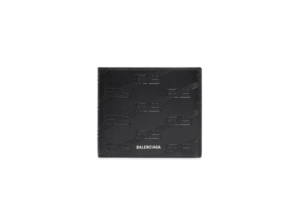 BALENCIAGA Embossed Monogram Square Folded Coin Wallet Box "Black"