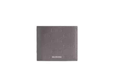 BALENCIAGA Embossed Monogram Square Folded Coin Wallet Box "Dark Grey"