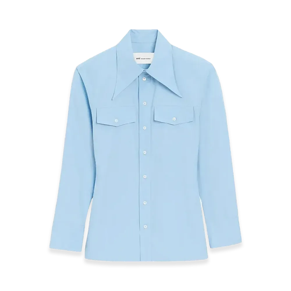 AMI PARIS Women's Pointed Collar Shirt "Light Blue"