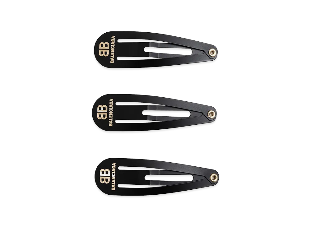 BALENCIAGA Women's Set Of 3 Holli Hair Pins "Matte Black/Sh Gold"