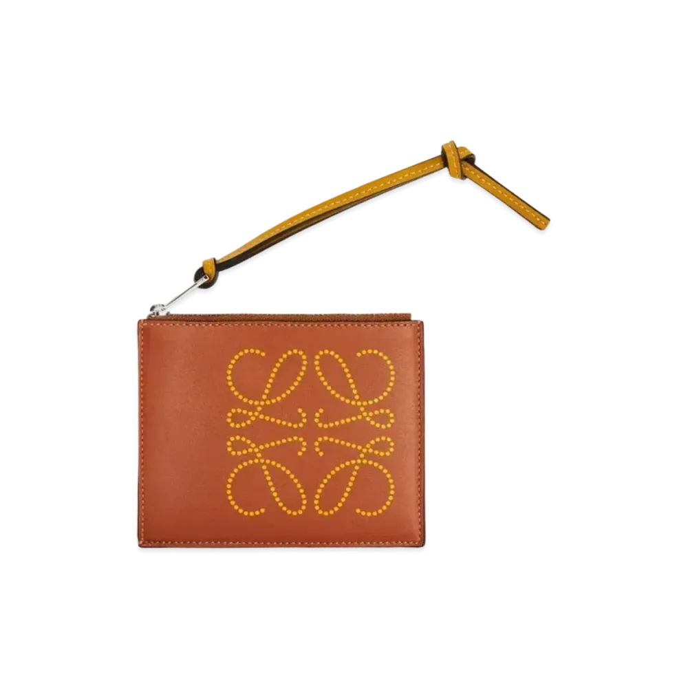LOEWE Brand Coin Cardholder In Calfskin "Tan / Ochre"