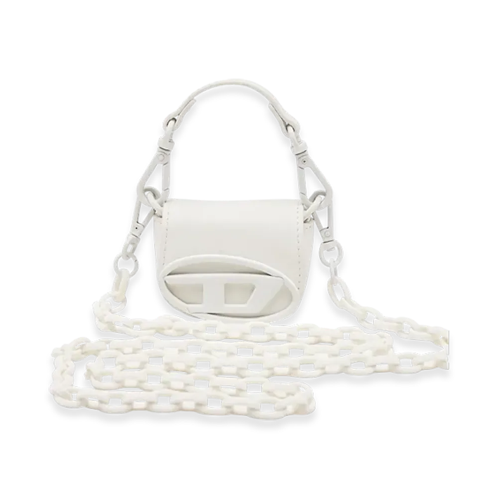 Diesel 1Dr XXS Chain Iconic Micro Bag Charm In Matte Leather "White"