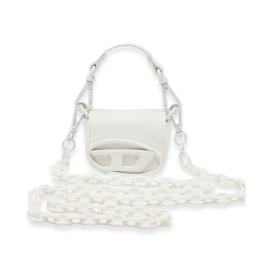 Diesel 1Dr XXS Chain Iconic Micro Bag Charm In Matte Leather "White"