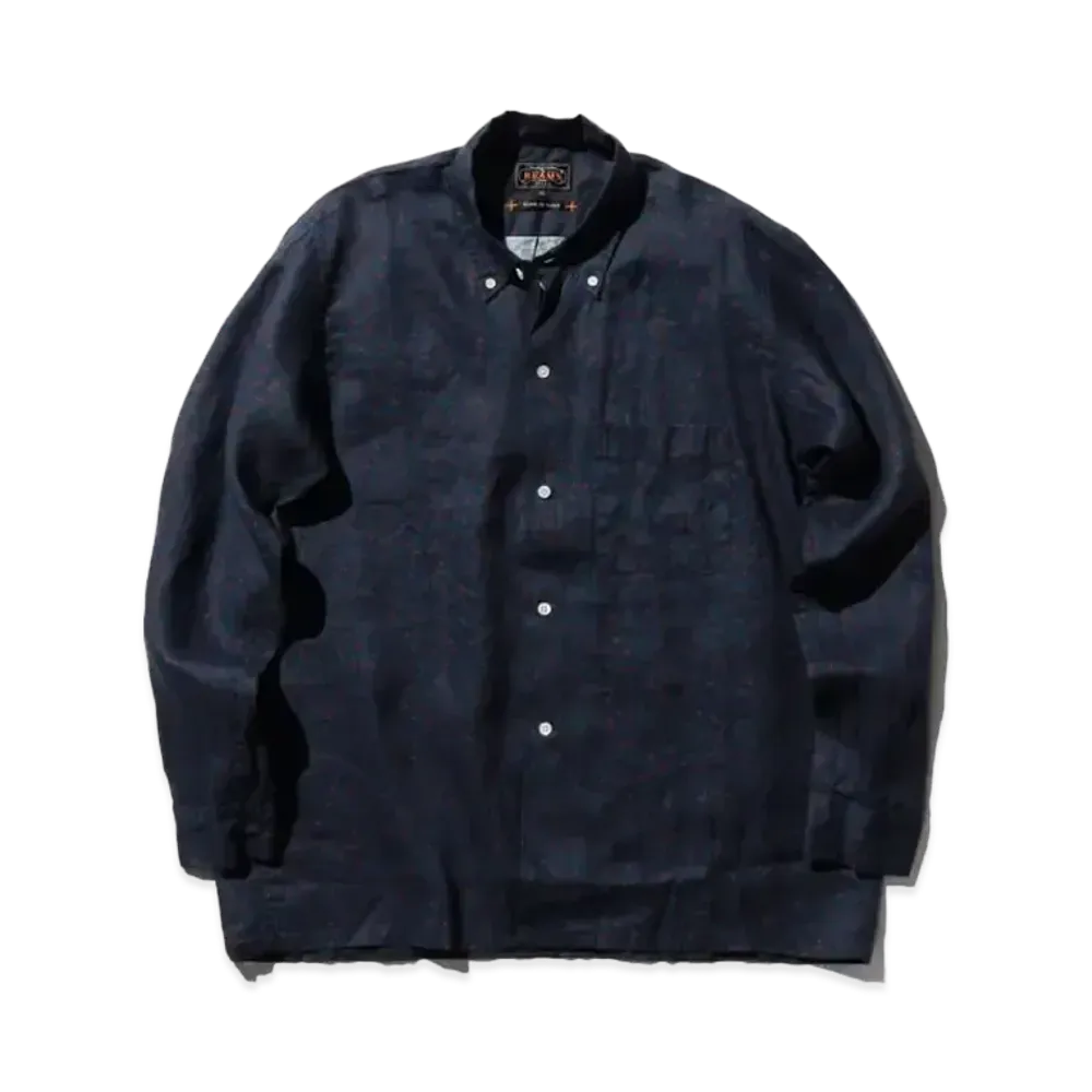 BEAMS Open B.D. Linen Print "Navy"