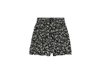 BALENCIAGA Men's Logo Strips Pyjama Shorts in Viscose Poplin "Black"