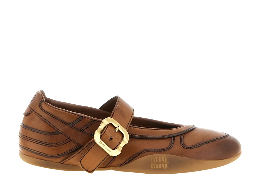 MIU MIU Women's Gymnasium Ballet Flats "Brown"
