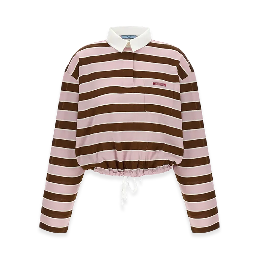 PRADA Women's Cropped Striped Long Sleeve Polo Shirt "Multicolor"