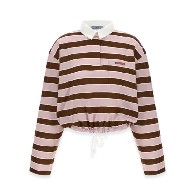 PRADA Women's Cropped Striped Long Sleeve Polo Shirt "Multicolor"