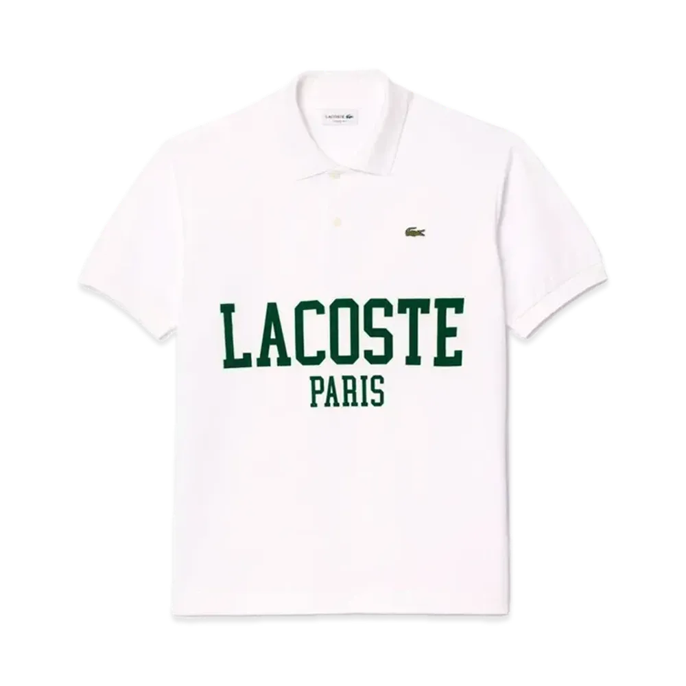 LACOSTE Oversized Name Print Polo Shirt "White"