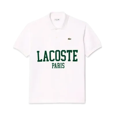 LACOSTE Oversized Name Print Polo Shirt "White"