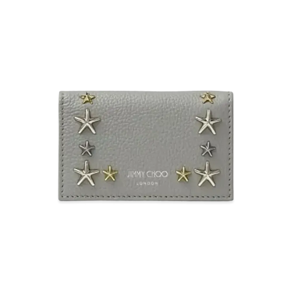 Jimmy Choo Nello Soft Grainy Calf Leather Card Case With Star Studs "Moonstone"