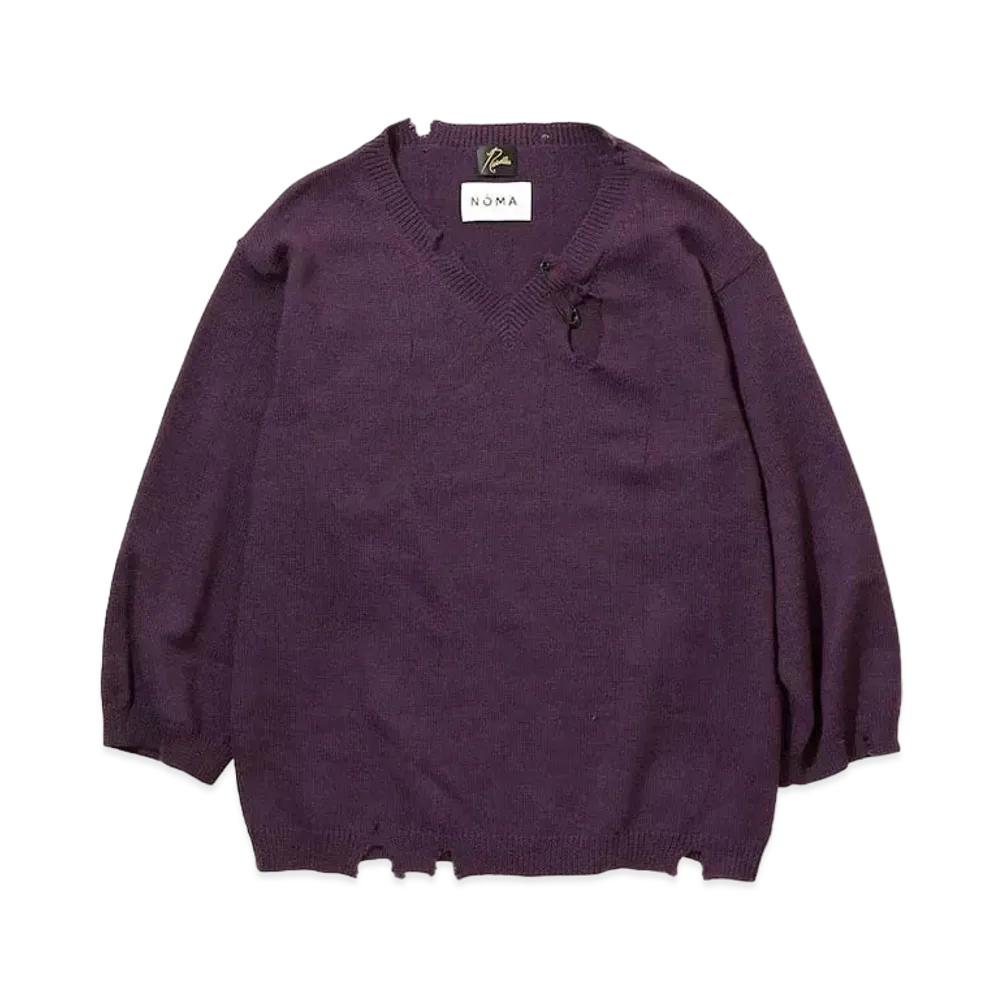 Needles X NOMA T.D. V NECK PULLOVER SWEATER - CRUSH KNIT / KILT PIN "Purple"