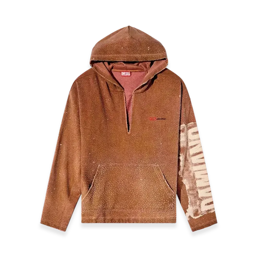 Diesel S-Boxt-Hood-Lux-DD Treated V-Neck Hoodie With Crystals "Brown"