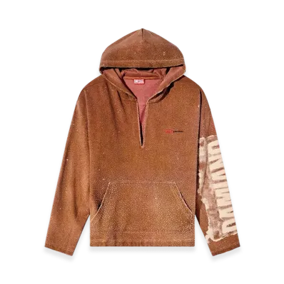 Diesel S-Boxt-Hood-Lux-DD Treated V-Neck Hoodie With Crystals "Brown"