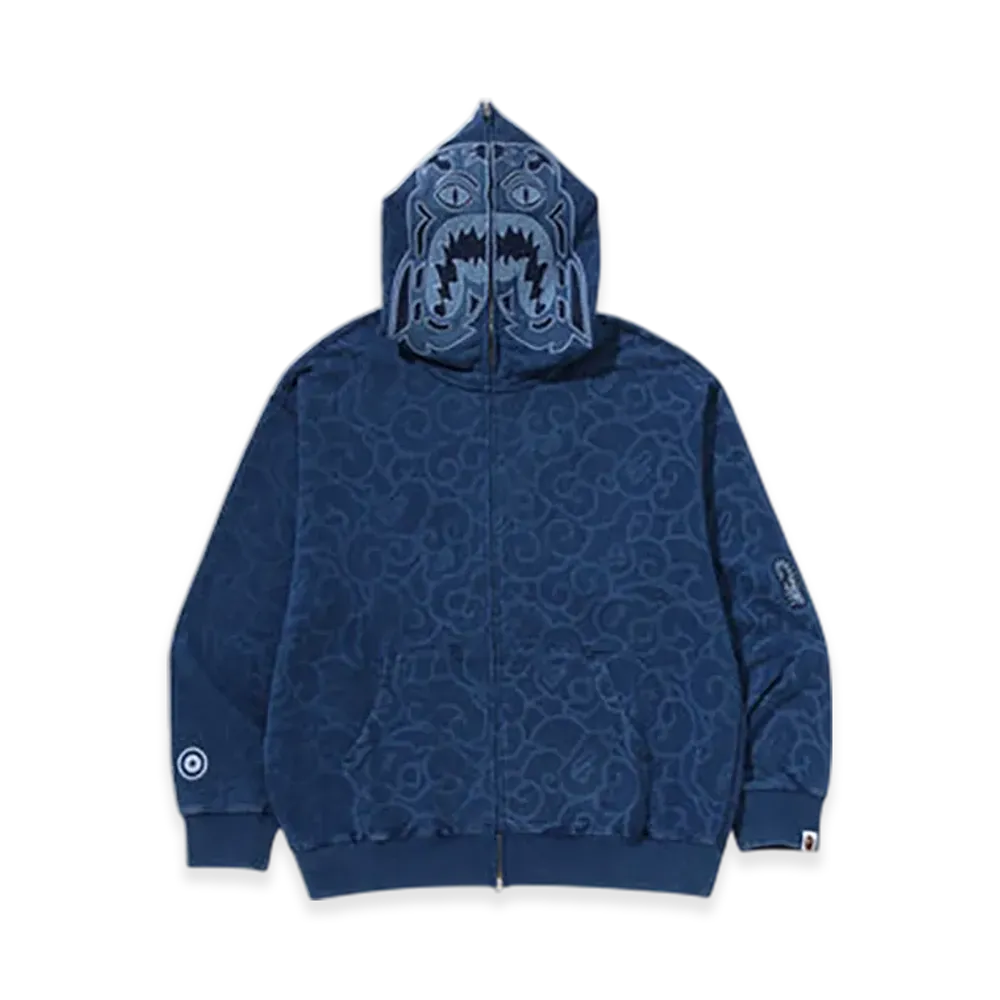 A BATHING APE Cloud Camo Tiger Upcycled Relaxed Fit Full Zip Hoodie "Navy"