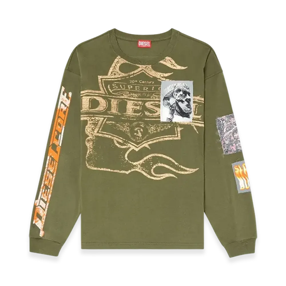 Diesel T-Boxt-LS-Slits-R5 Long-Sleeve T-Shirt With Graphic Patches "Military Green"