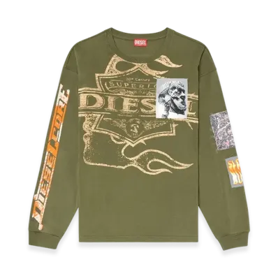 Diesel T-Boxt-LS-Slits-R5 Long-Sleeve T-Shirt With Graphic Patches "Military Green"