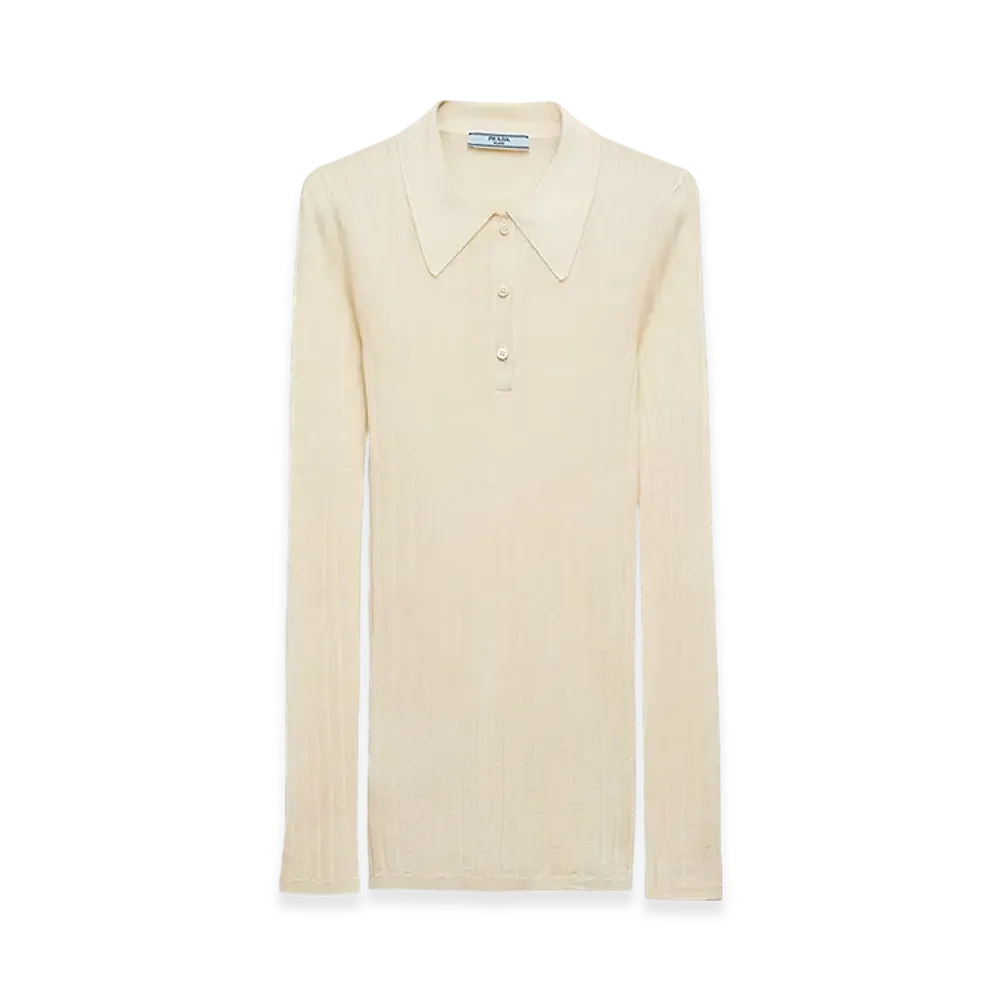 PRADA Women's Cashmere Silk Polo Shirt "Vanilla"