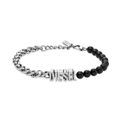 Diesel Dx1541040 Jewel Black Agate Beaded Chain Bracelet "Silver Black"