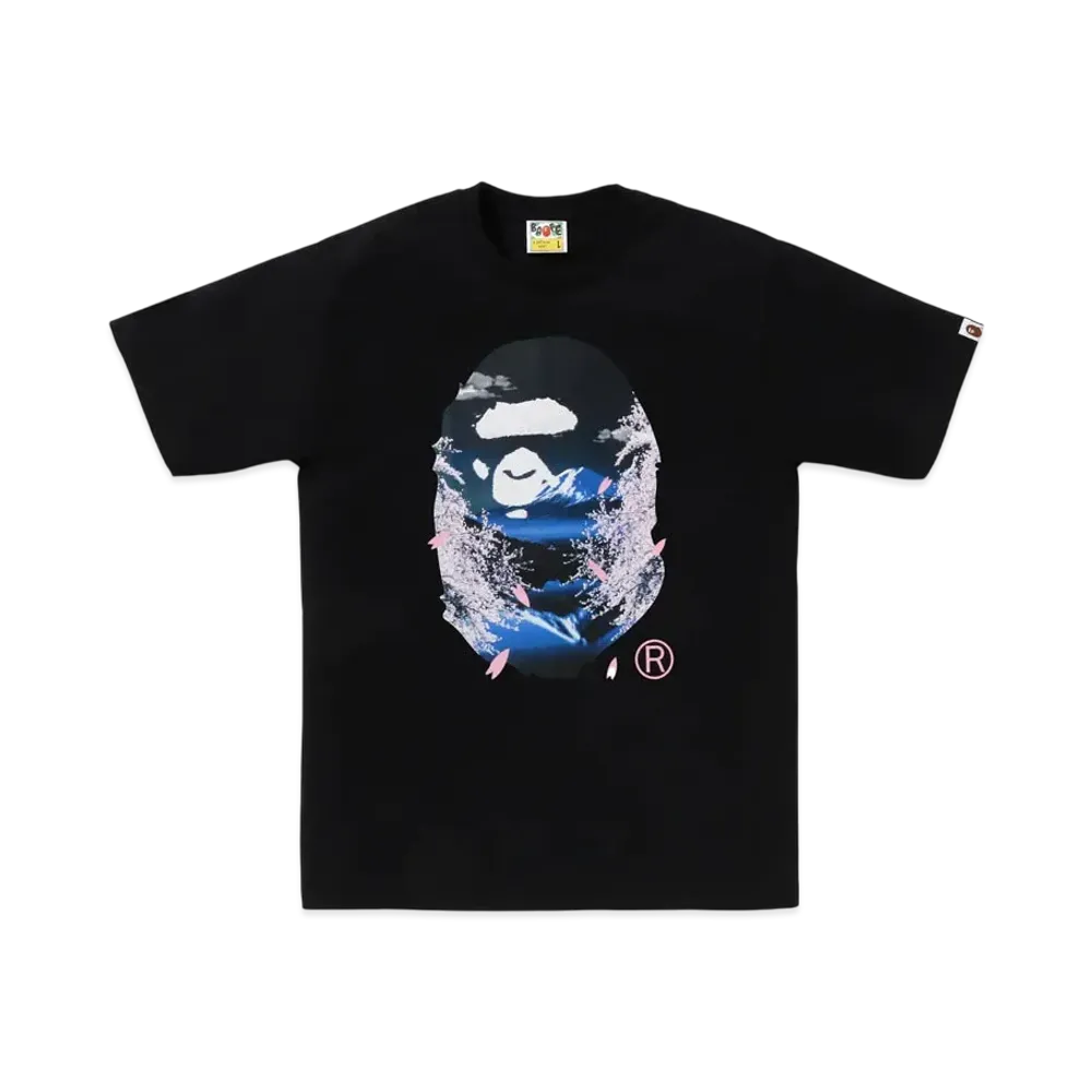 A BATHING APE Kids Sakura Photo Ape Head Tee "Black"