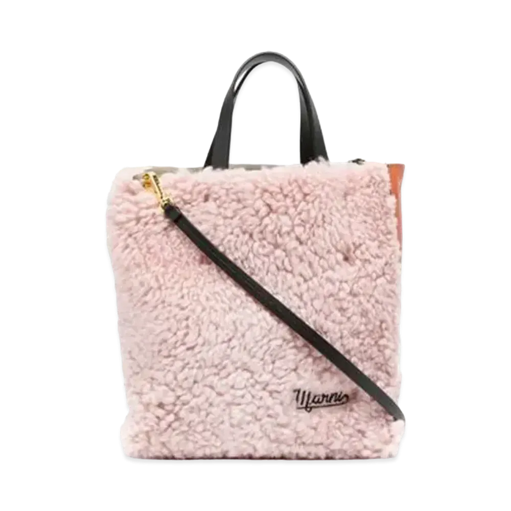 Marni MUSEO Soft Bag in Shearling and Calfskin with Embroidered Logo