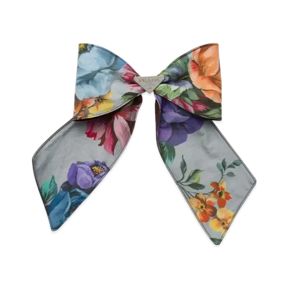 PRADA Printed Fabric Hair Clip "Steel Gray"
