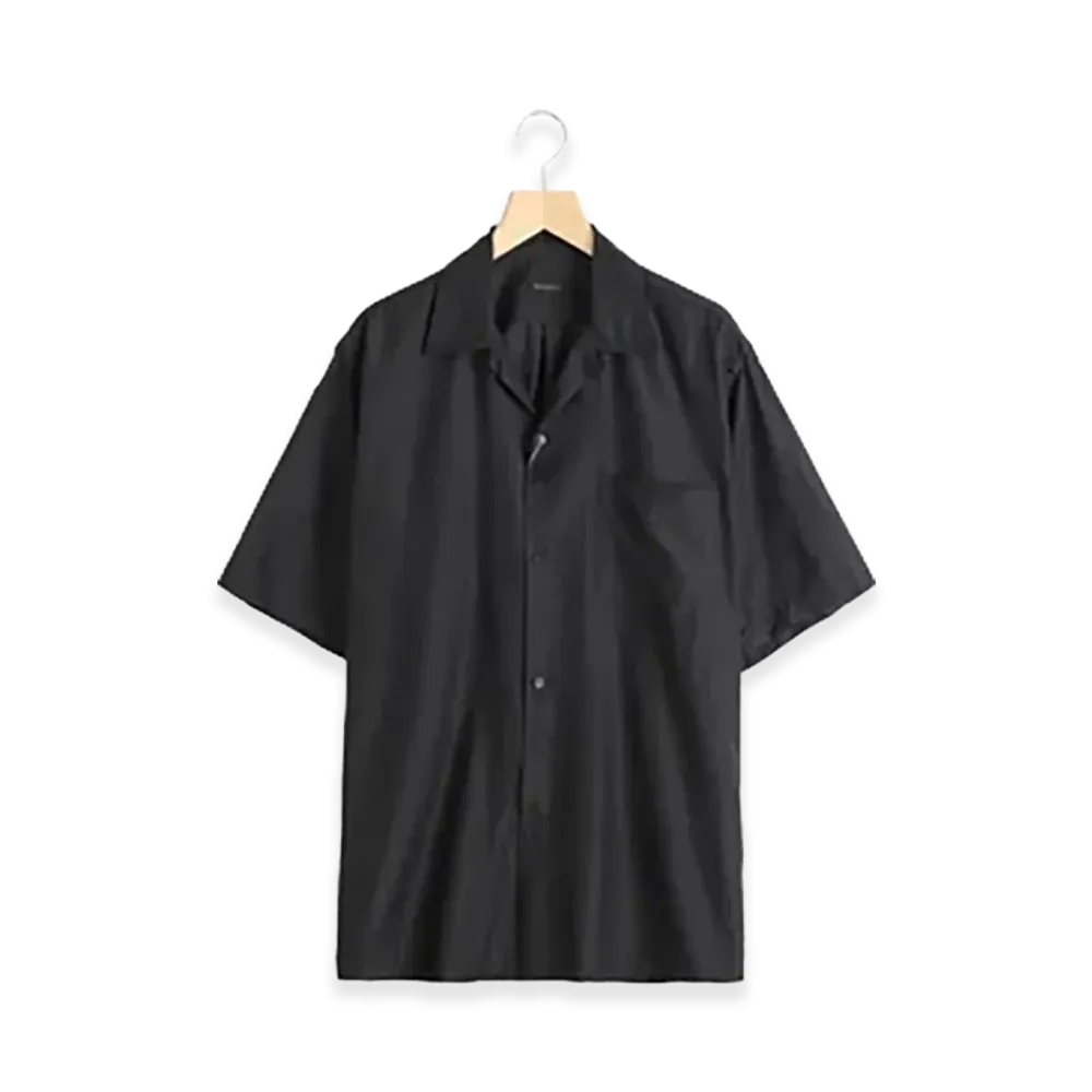 COMOLI Wool Silk S/S Open Collar Shirt "Brown"