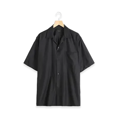 COMOLI Wool Silk S/S Open Collar Shirt "Brown"