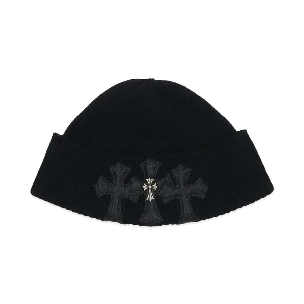 Chrome Hearts Tiny CH Cross 3 Cemetery Cross Patch Beanie Cap "Black"
