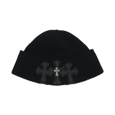 Chrome Hearts Tiny CH Cross 3 Cemetery Cross Patch Beanie Cap "Black"