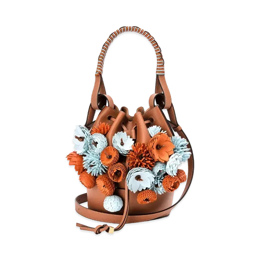 LOEWE Small Flowers Balloon Bag In Classic Calfskin "Tan / Multicolor"