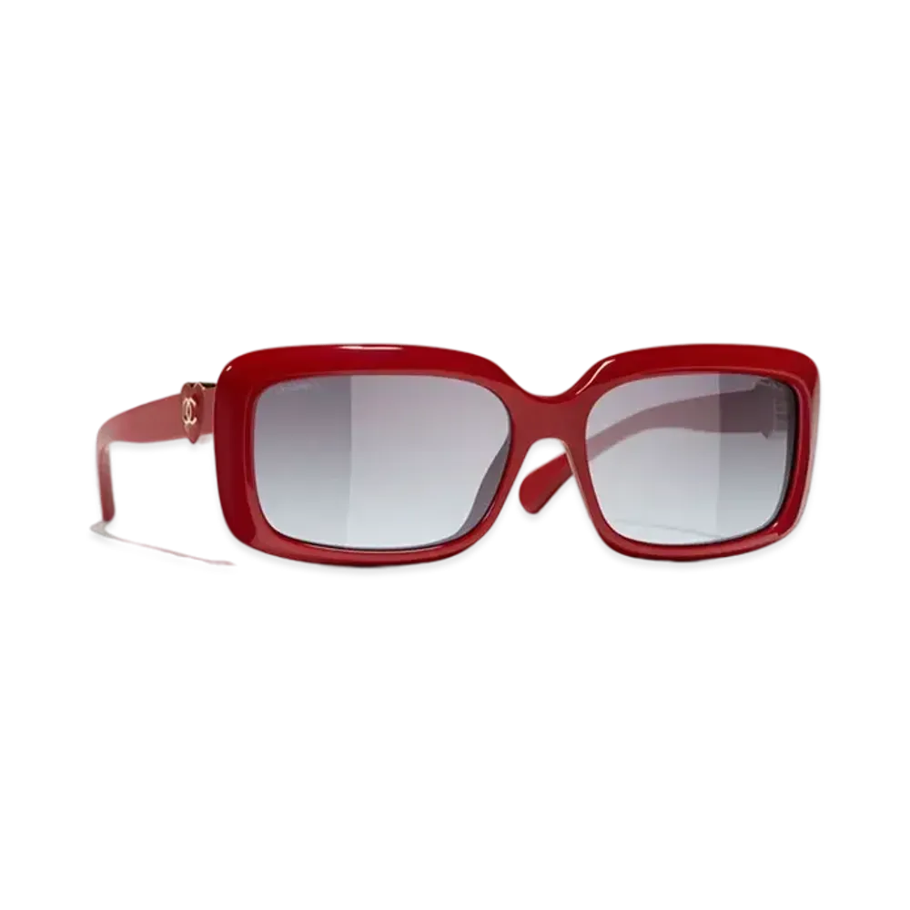 CHANEL Rectangle Sunglasses Acetate "Red"