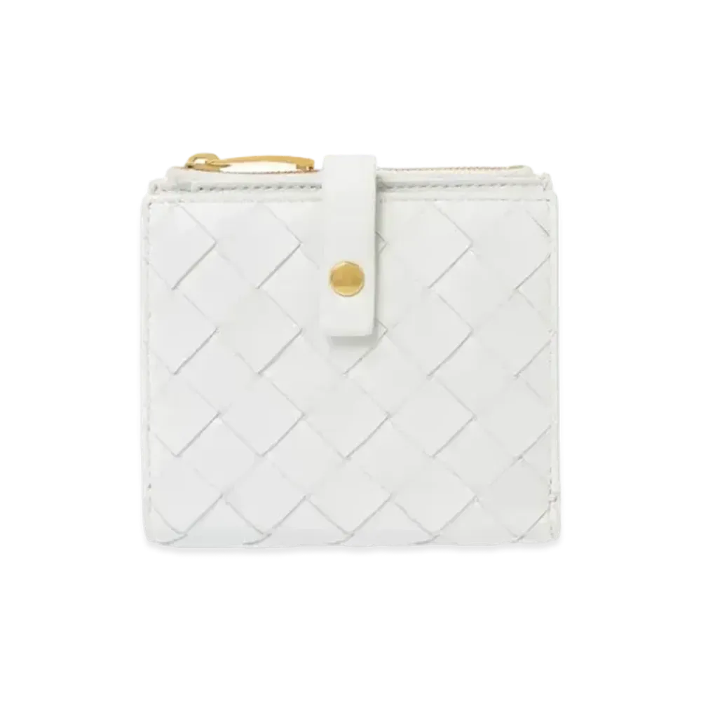 Bottega Veneta Intrecciato Calfbskin Compact Wallet With Coin Purse "White"