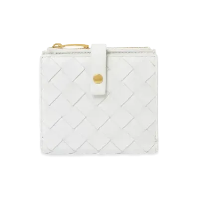 Bottega Veneta Intrecciato Calfbskin Compact Wallet With Coin Purse "White"