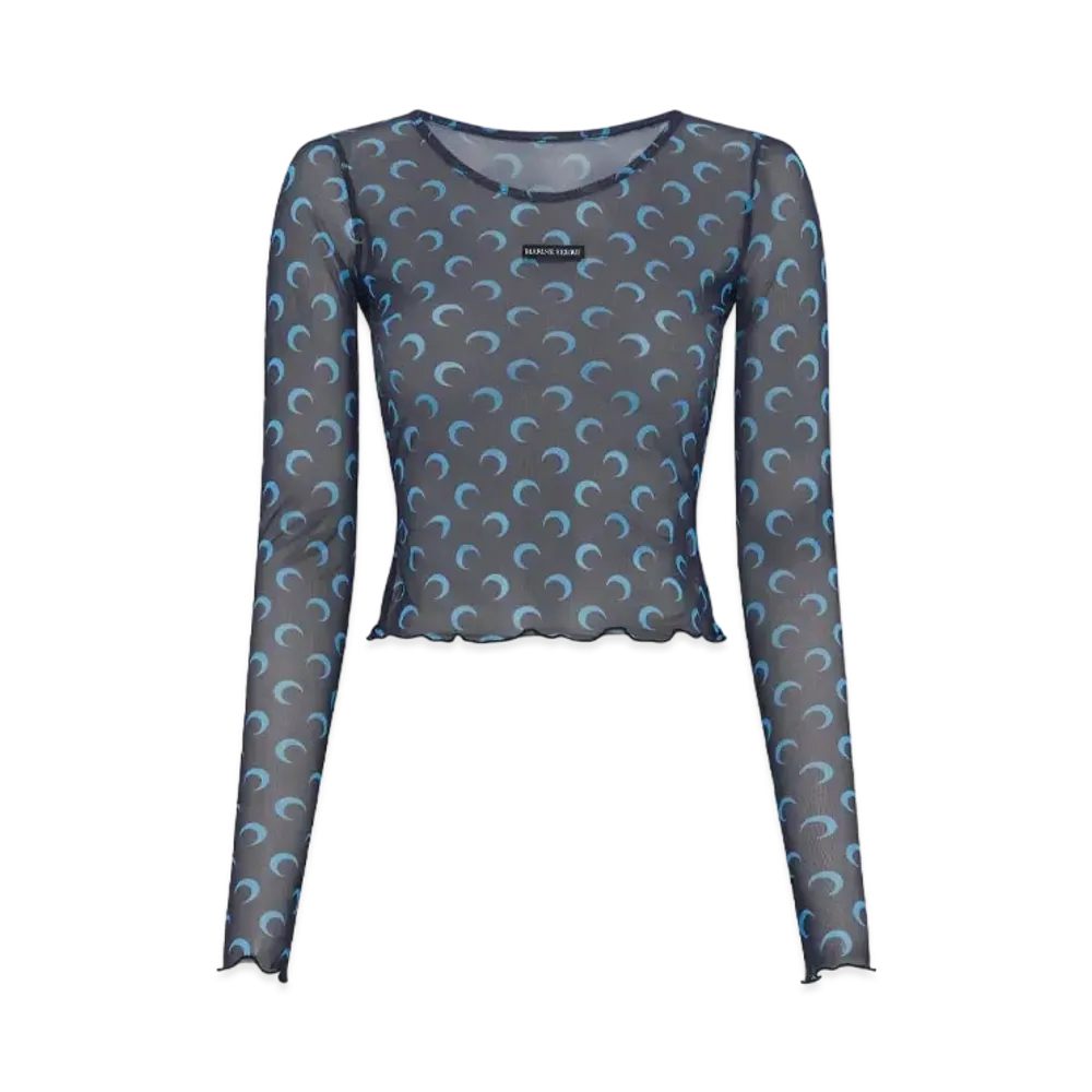 Marine Serre Recycled Moon Mesh Second Skin Crop Top "Navy"