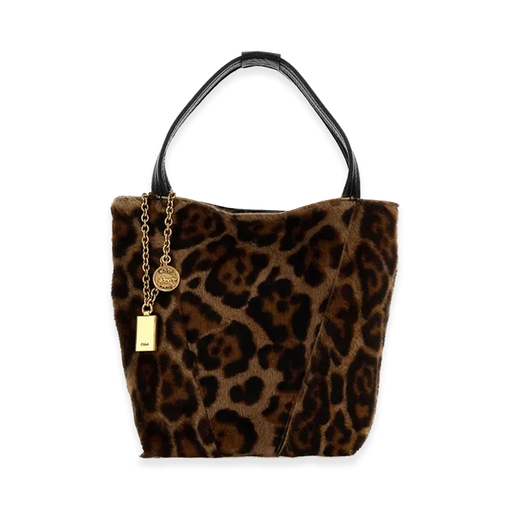 Chloe Women's Printed Calf Hair Small Spin Shopping Bag "Brown"