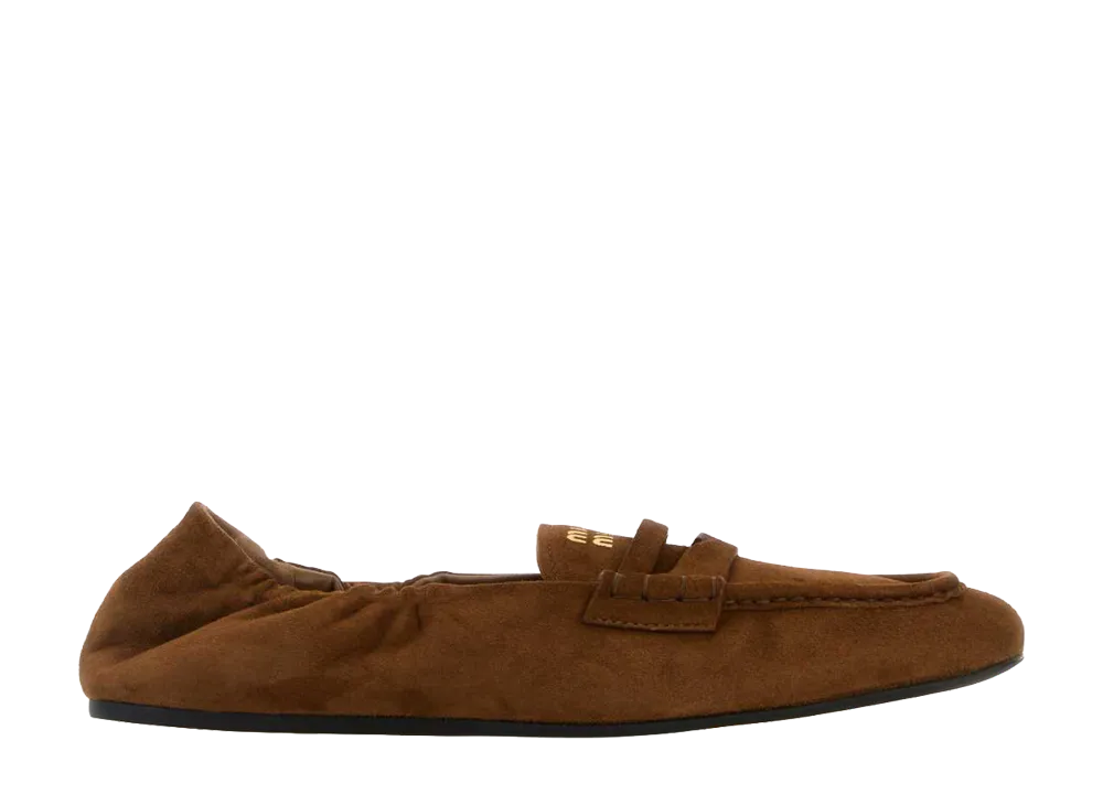 MIU MIU Women's Ruches Nappa Leather Loafers "Dark Brown"