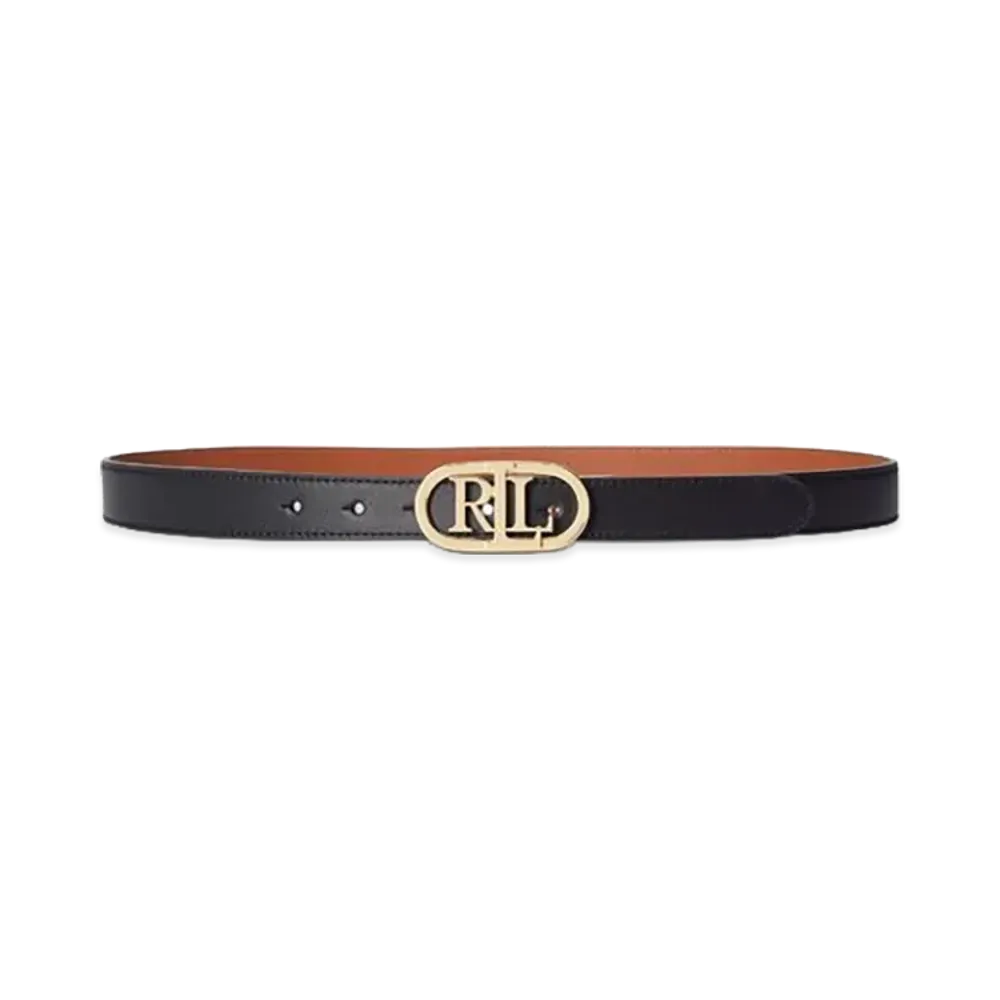 Ralph Lauren Logo Reversible Skinny Leather Belt "Black"