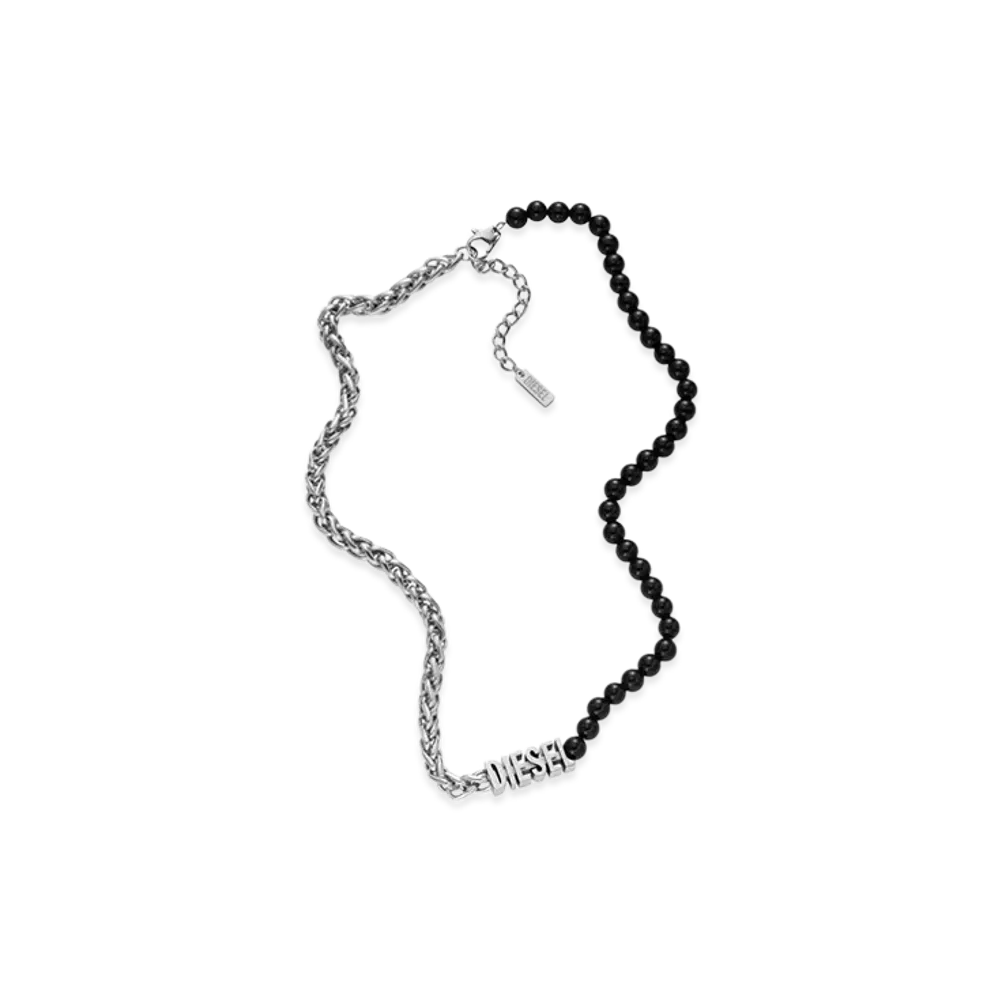Diesel Dx1543040 Jewel Black Agate Beaded Chain Necklace "Silver Black"