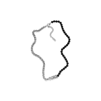Diesel Dx1543040 Jewel Black Agate Beaded Chain Necklace "Silver Black"